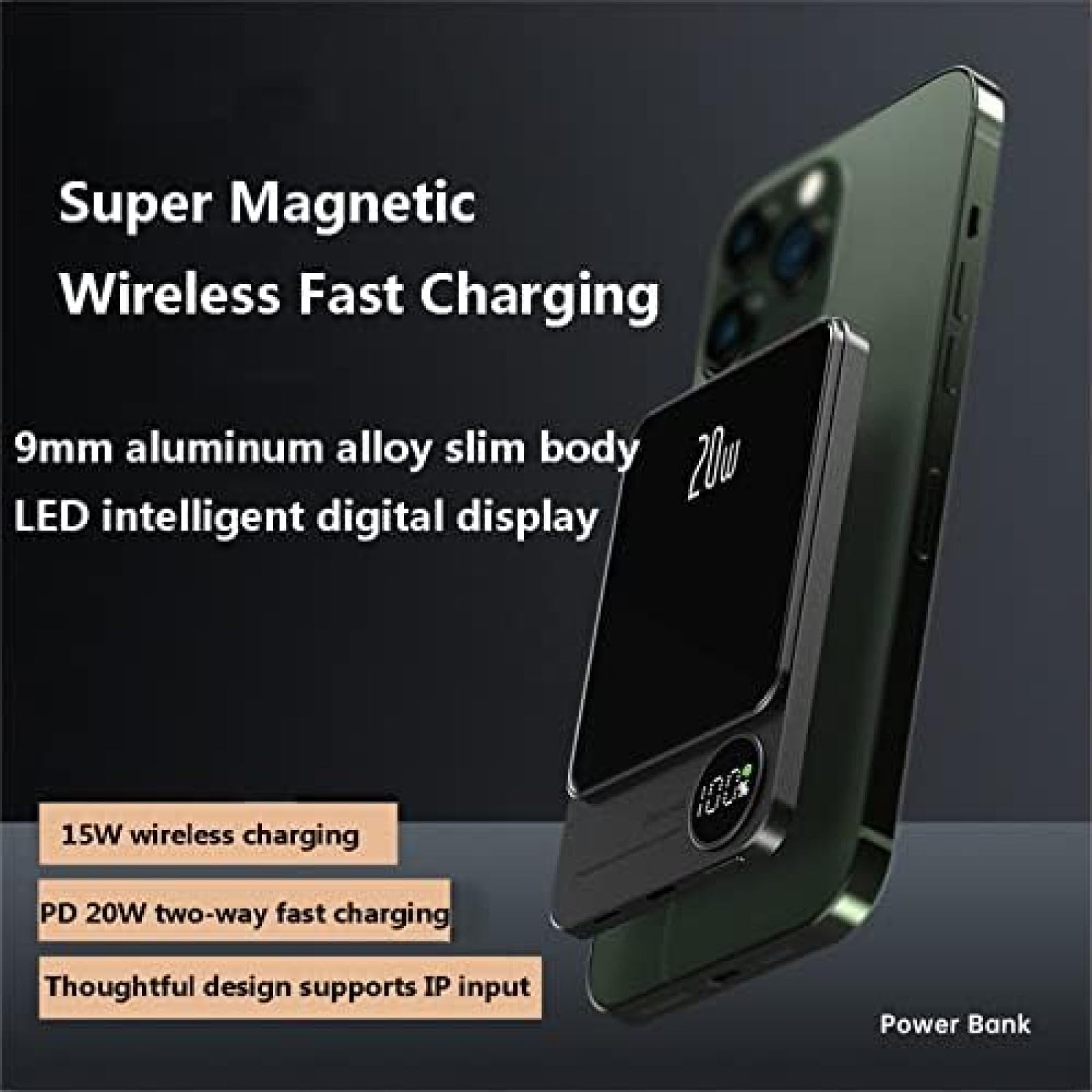 Powerbank 10000 mAh Power Bank Charge Rapide Portable sans Fil Charge Rapide 100% écran LED Chargeur Portable Batterie Compatible avec divers smartphones et Autres appareils USB, Vert Fonc