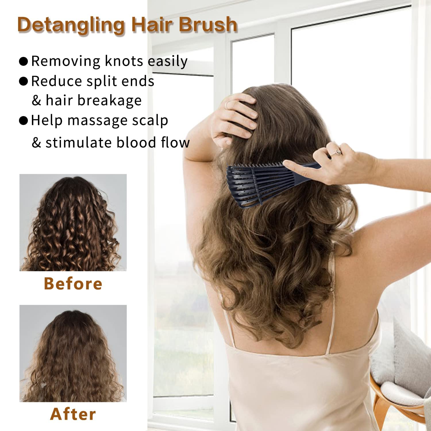 Jibaro 7pc Detangling Brush and Comb, Detangling Hair Brush Wide Tooth Comb for Curly Hair Brush with Rat Tail Comb Alligator Hair Clips (Black Detangle Brush+Tail Comb+Wide Tooth Comb+4 Clip) 4