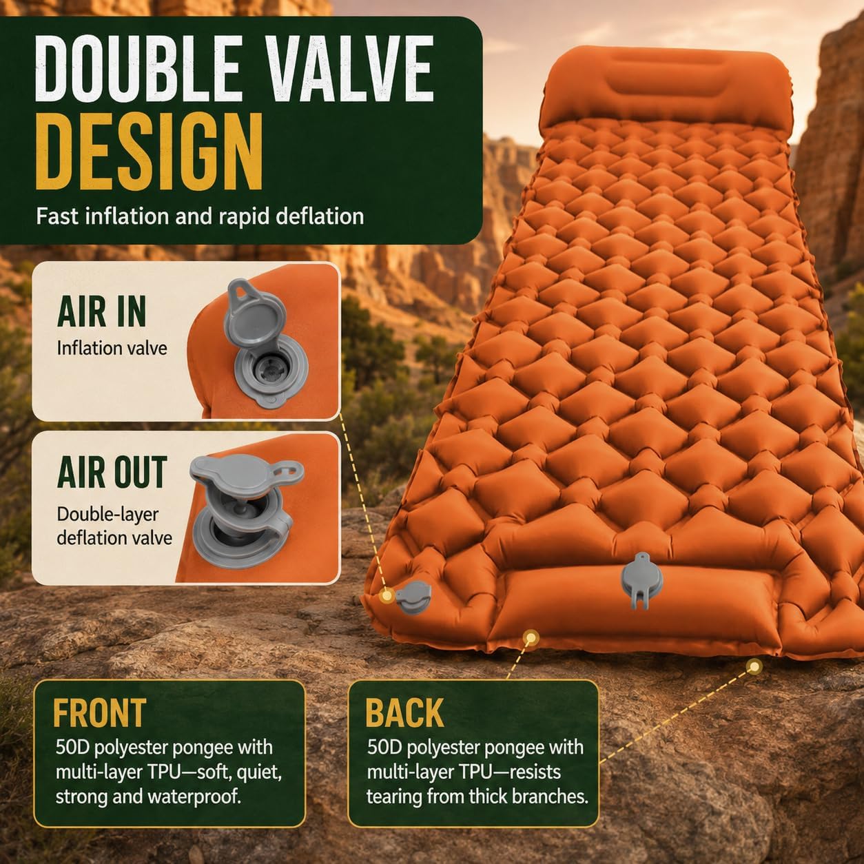 Camping Sleeping Pad, Ultralight Camping Mat with Pillow, Built-in Foot Pump Inflatable Sleeping Pads Compact for Camping Backpacking Hiking Traveling Tent
