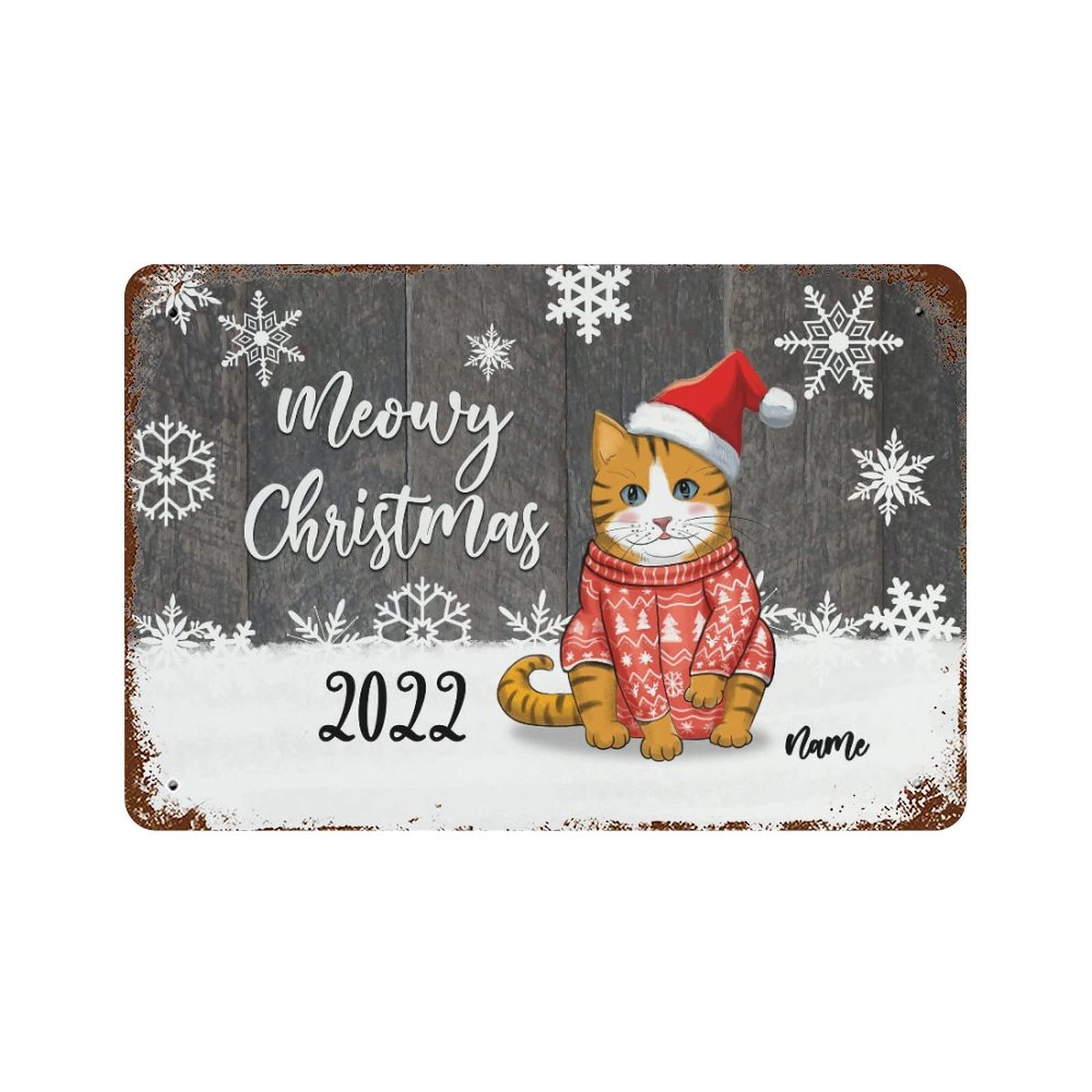 Plaque en métal Noël chats Meowy personnalisée pour déco de cour et pelouse 30x45 cm