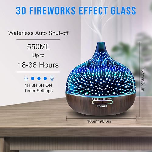 Miniatura 2 de Difusor de aceite esencial de 18.6 fl oz, humidificador de niebla fría de vidrio 3D, humidificador ultrasónico de aromaterapia con 7 luces LED que