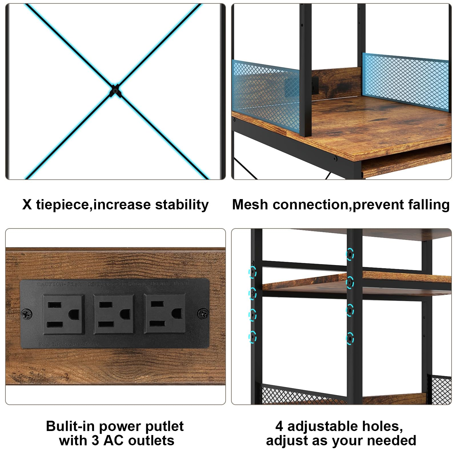 Mini soporte para refrigerador de 4 niveles con toma de corriente, mini gabinete de refrigerador con almacenamiento, gabinete de barra de café independiente con estante para horno de microondas 5
