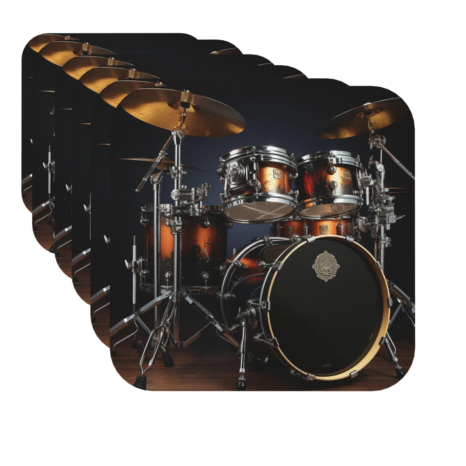 Mxzerfkgla Square Drink Coasters Set Of 6 Decorative Leather Coasters Drum Set Coasters For Drinks Cups Mugs Mat Pads Absorbent Non-Slip Coasters For Coffee Table Kitchen Bar Home Decor
