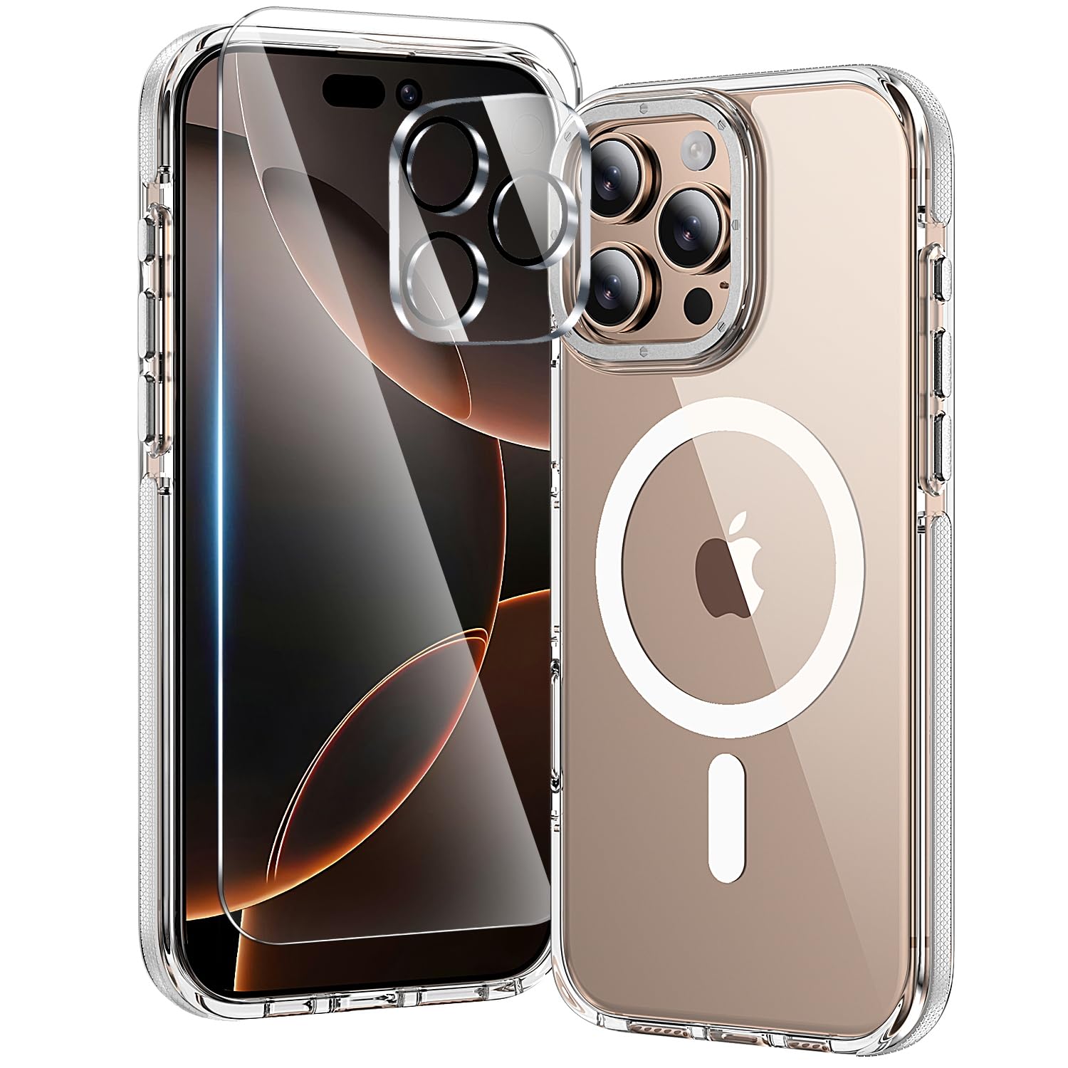 toushion 3 in 1 for iPhone 16 Pro Max Case Clear with MagSafe, Yellowing-Resistant Acrylic Back, Shockproof Guard Corners, Military-Grade Protection