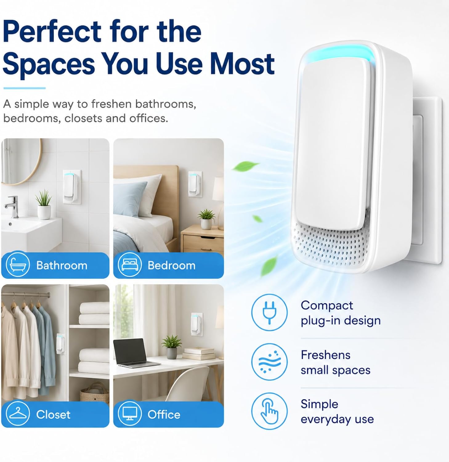 Air Ionizers Plug In Mini Air Purifiers for Home Bedroom Small Negative Ion Air Purifiers Air Freshener for Odor, Smoke, Dust, Pets, Fresh 1 Pack