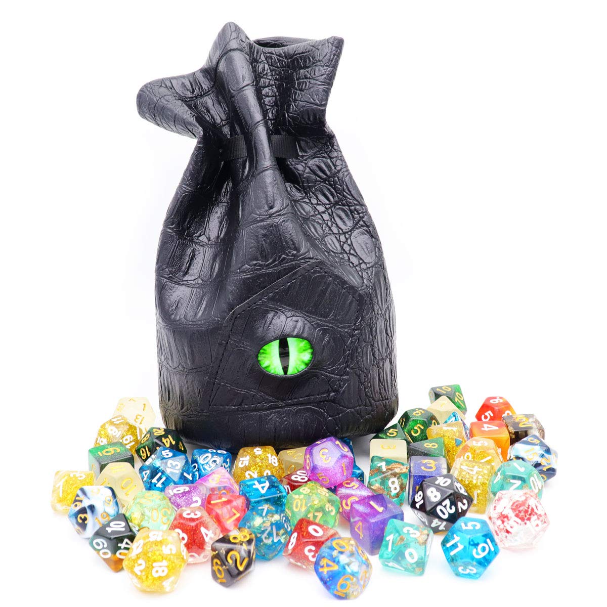 Haxtec Dragon Dice Bag Dungeons and Dragons Gift Drawstring Leather DND Dice Pouch Storage Bag for D&D Dice, Coins and Accessories (Purple Eye)