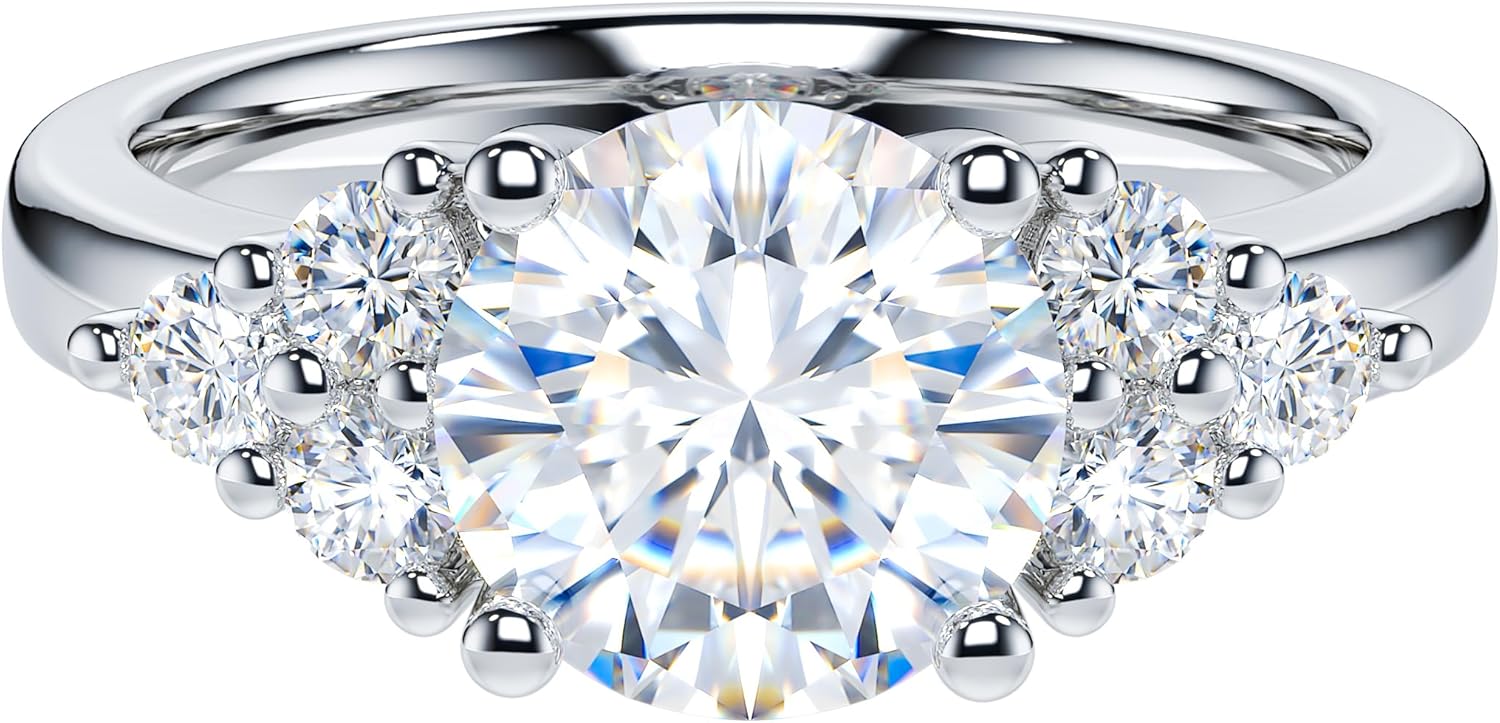 THELANDA 2CT Genuine Moissanite or Simulated Diamond Sterling Silver Three Stone Style Cluster Promise Engagement Ring For Women