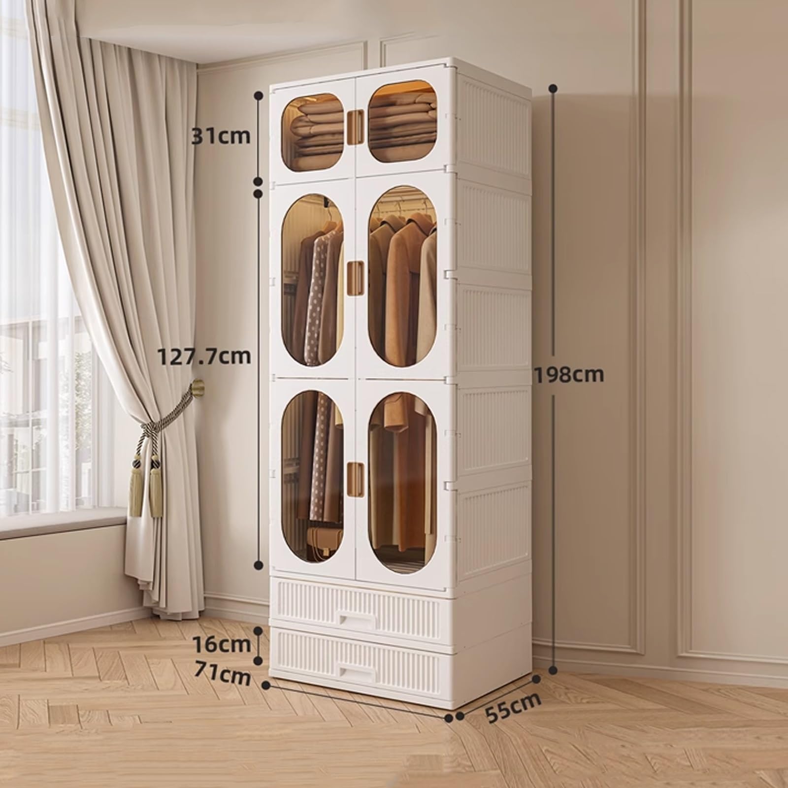 Armadio Portatile per Vestiti Plastico con Asta Appendiabiti Armadio Piccolo Camera da Letto Salvaspazio con Cassetto per Dormitori e Appartamenti(71 * 55 * 198cm)
