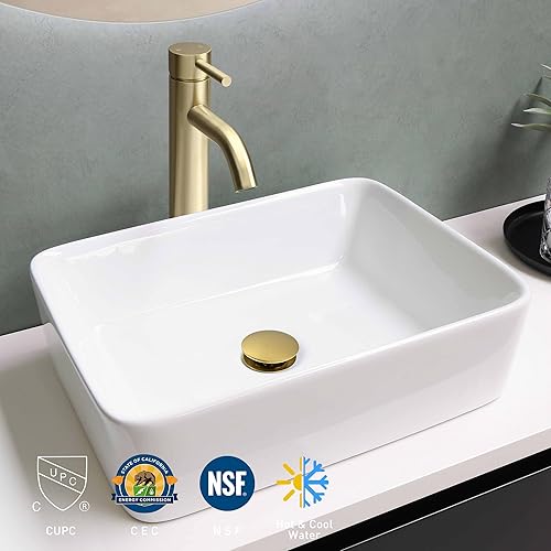 Miniatura 2 de Aquaterior Grifo de lavabo de baño con una sola manija, mezclador de tocador con drenaje emergente, combo de boquilla alta, montaje en cubierta de