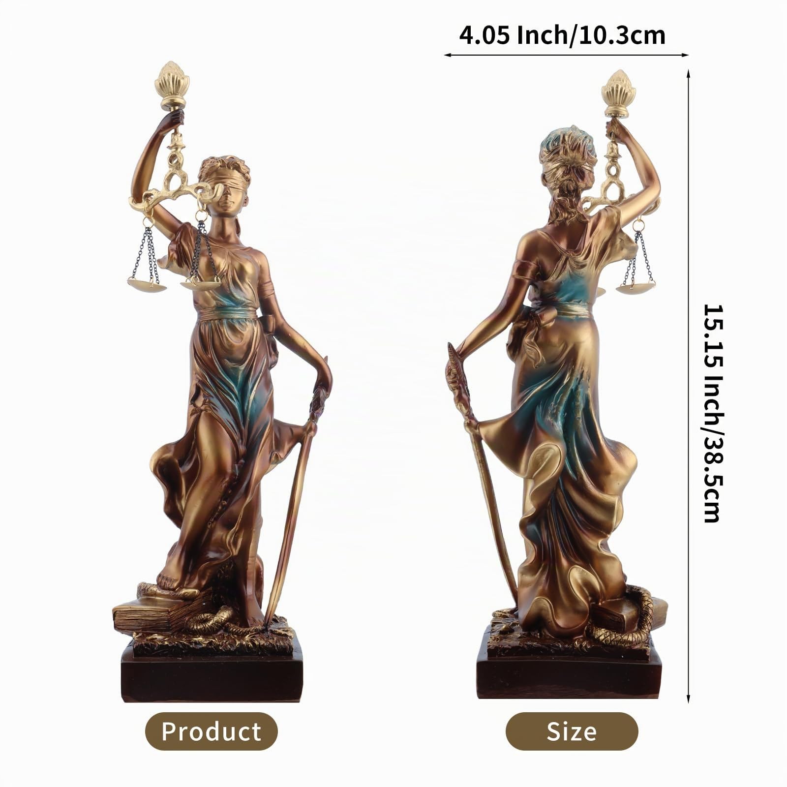 38cm Statue de la Justice, Figurine en Résine de la Déesse Grecque de la Justice, Cadeau pour Bureau d’Avocat & Juge, Justice Aveugle avec Balance et Épée