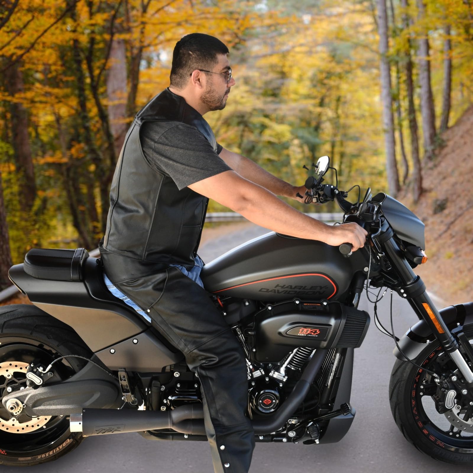 Touch&Torn Gilet de moto en cuir pour homme avec plusieurs poches et lacets réglables