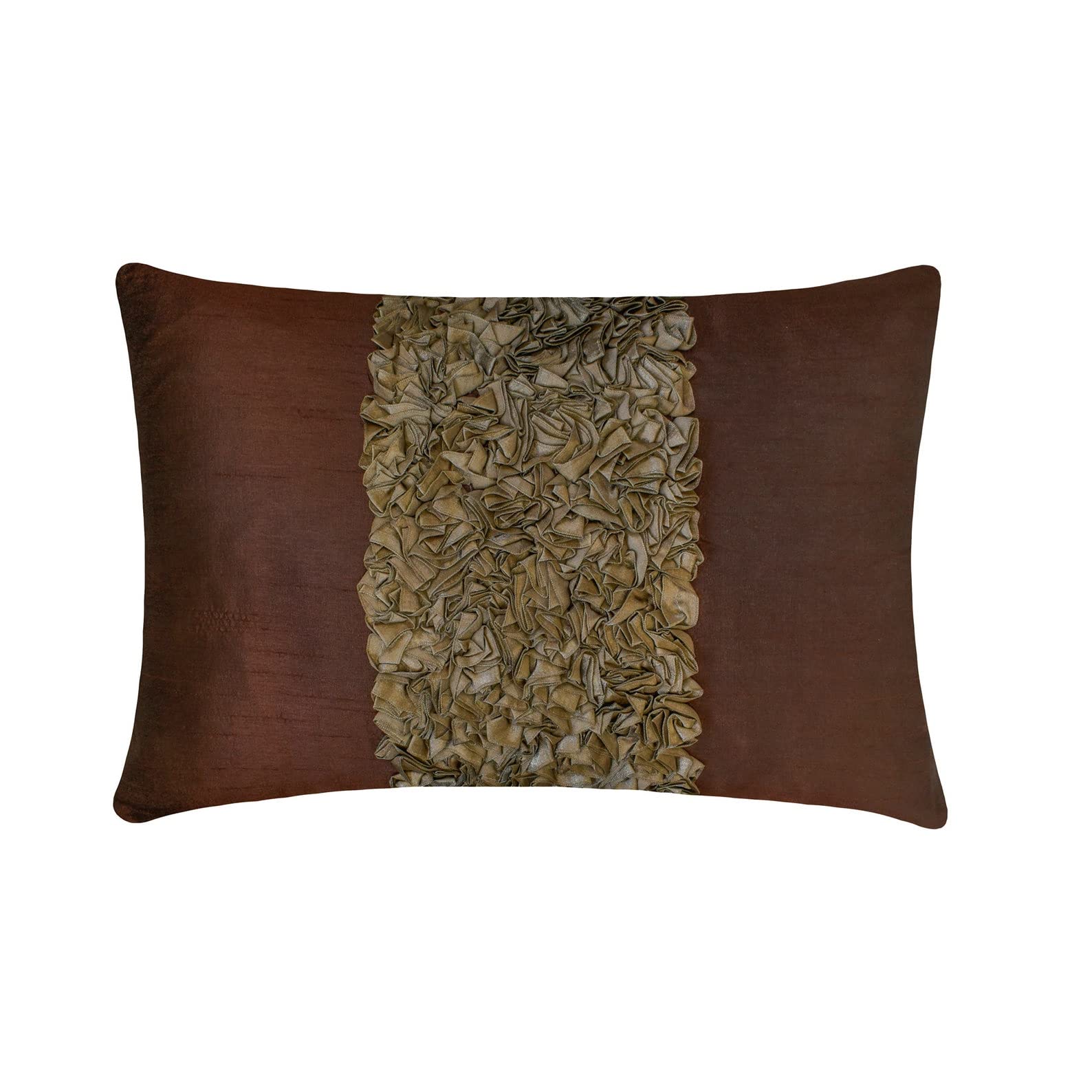 Luxury Brown Lumbar Cushion Cover, Textured Ribbon Lumbar Cushion Cover, 30x45 cm (12x18 inch) Lumbar Cushion Cover, Rectangle Silk Lumbar Cushion Cover Modern, Solid - Chocolate Cream — image 1