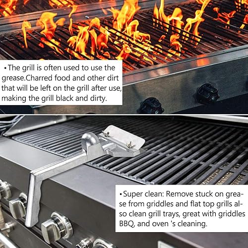 Miniatura 5 de LRui - Juego de raspador de parrilla resistente con 5 cuchillas de repuesto y raspador de parrilla de borde inclinado pequeño, accesorios