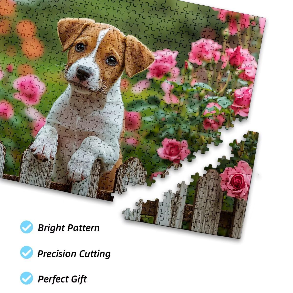Puzzle dla dorosłych, 1000 róż, 1000 sztuk, dla dorosłych, drewniane gry logiczne z psami, klasyczna edukacyjna, wymagająca gra dla całej rodziny, dekompresja, prezenty dekoracyjne 75 x 50 cm H-14