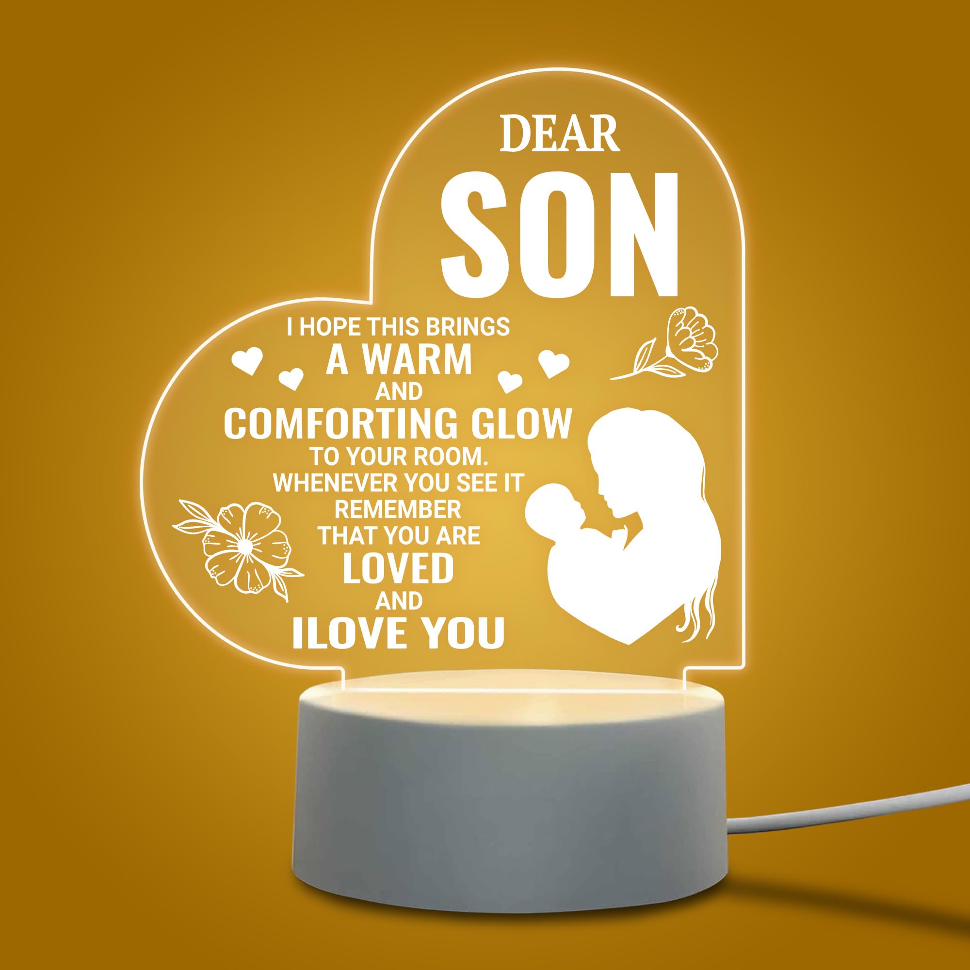 Engraved Acrylic Night Light for Son, Son Birthday Gift from Mom &amp; Dad, USB Acrylic Night Lamp with Base
