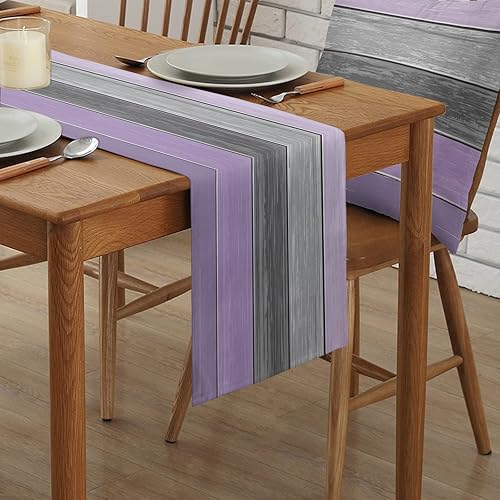 Miniatura 295 de Camino de mesa de algodón y lino estilo granja rústico retro, textura de madera de granero, color degradado marrón y gris, antideslizante,