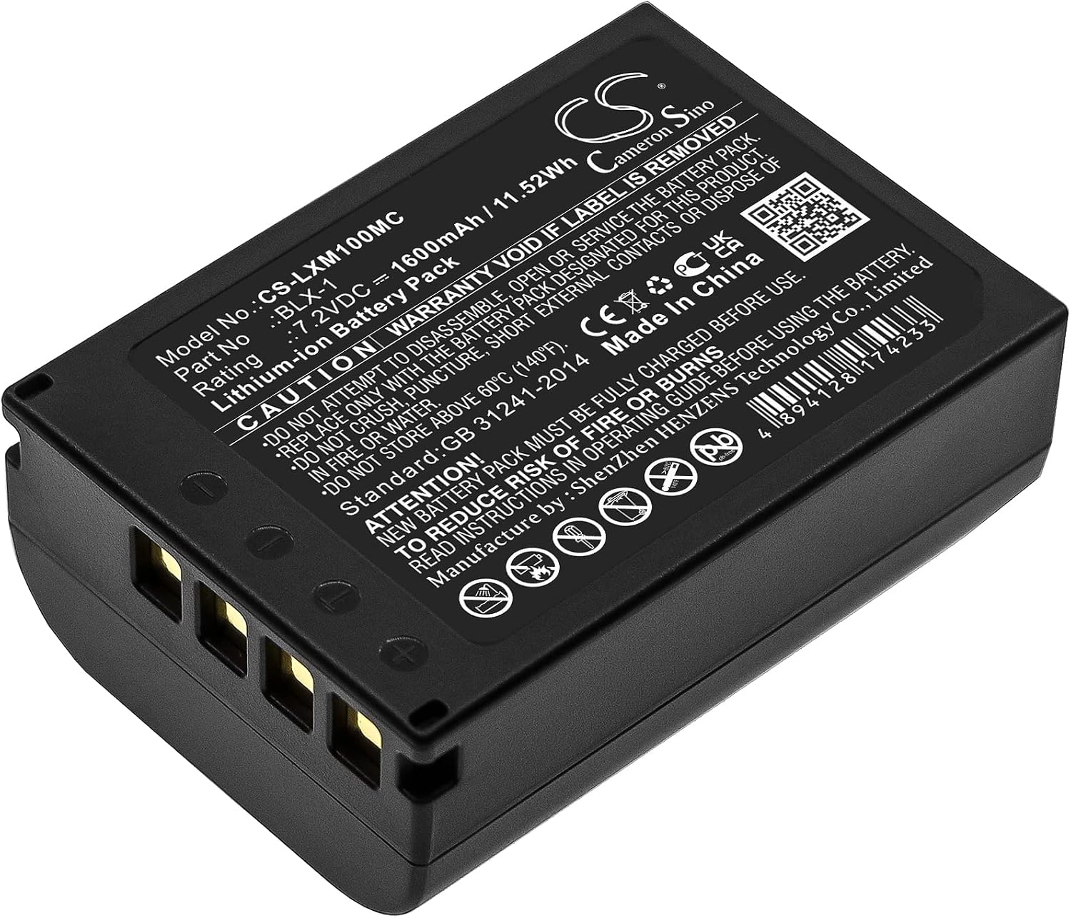 Cameron Sino Battery for Olympus OM System OM-1, OM-1 Mirrorless PN:Olympus BLX-1 1600mAh / 11.52Wh