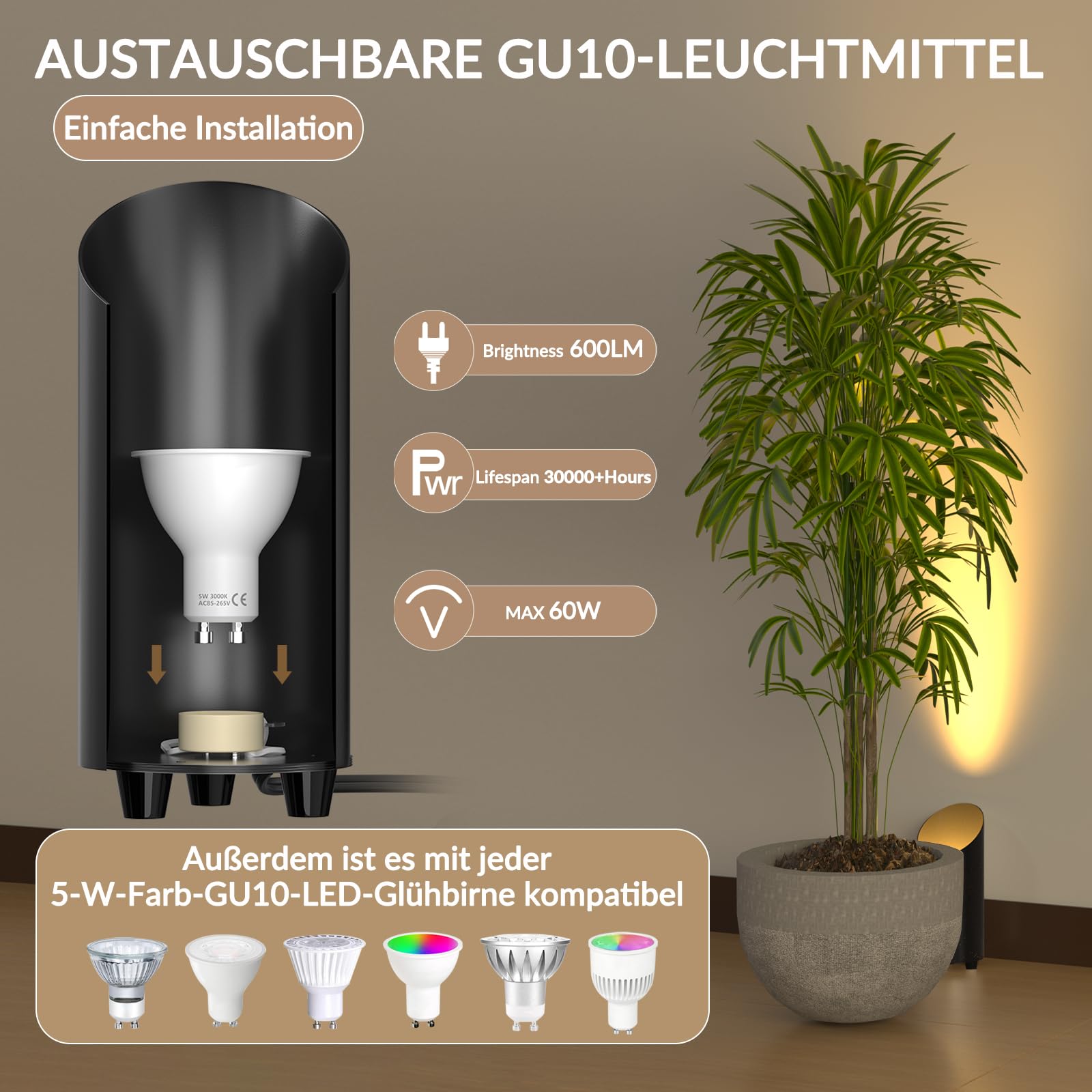 LED Uplight Spot Bodenstrahler 2 Stück 5 W Bodenleuchte mit Fußschalter 3000 K Warmweiß 230V