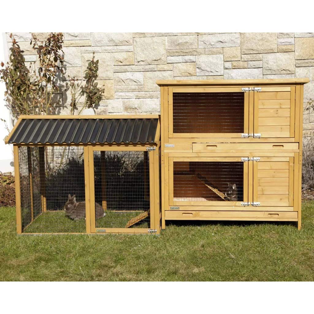 Kerbl Pet Enclos extérieur Appartment Pro, clapier pour Lapins, clapier pour rongeurs, 115x85x90cm, Bois Verni, Toit Robuste, Cadre métallique au Sol, Grande Porte