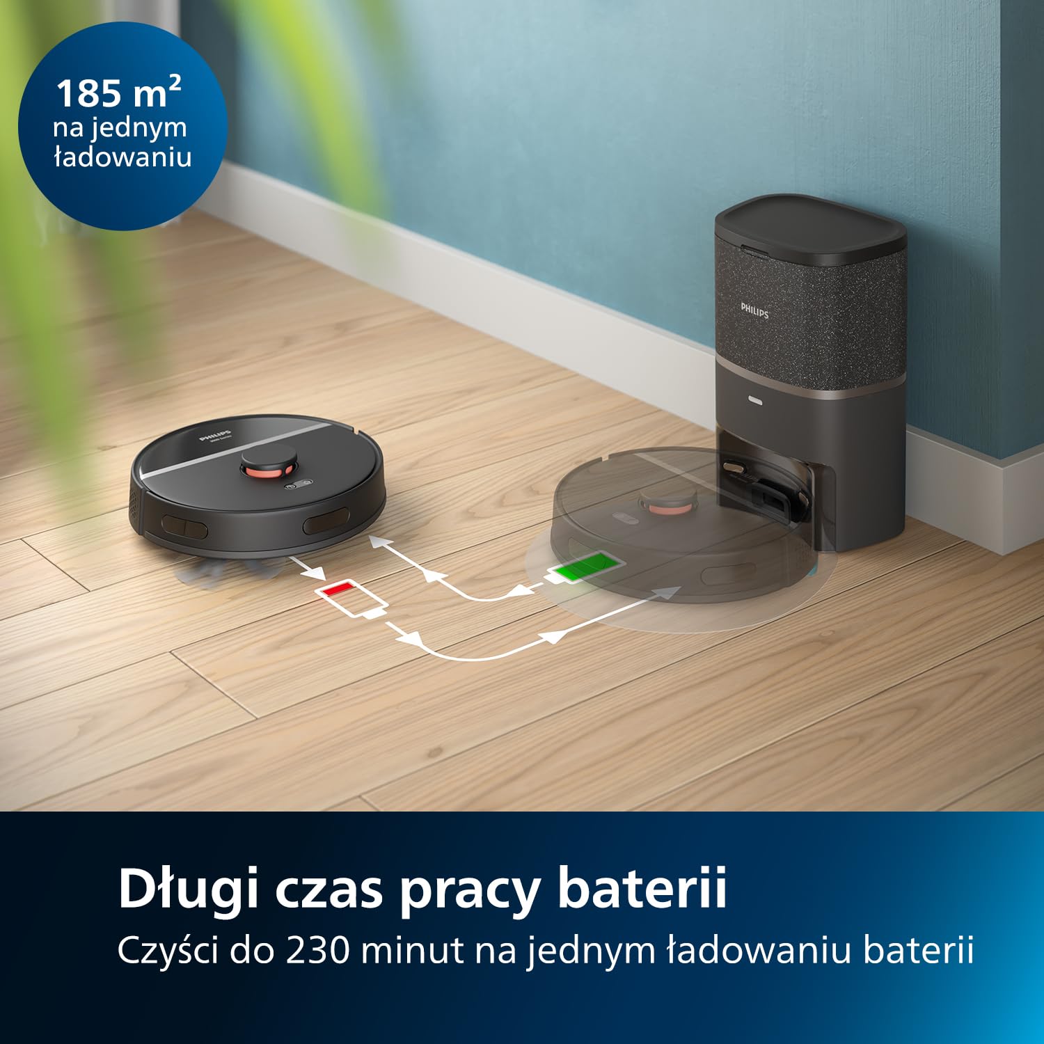 Philips HomeRun Robot mopująco-odkurzający z serii Aqua 3000, duża moc ssania 4000 Pa, nawigacja laserowa,czas pracy 200 min,czyści dywany i usuwa sierść zwierząt, sterowanie przez aplikację,XU3100/01