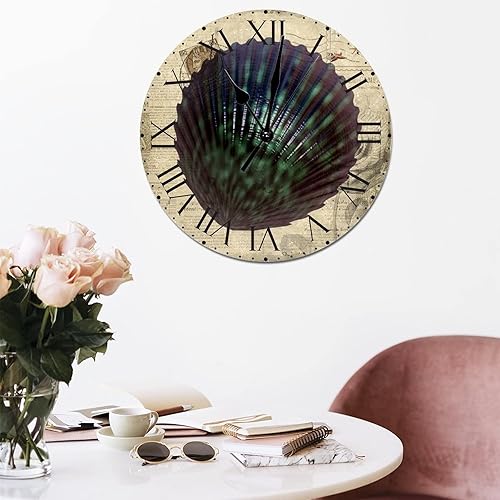 Miniatura 195 de ArogGeld Reloj de pared con diseño de estrella de mar antigua francesa, de cloruro de polivinilo, con números romanos, de 10 pulgadas, funciona
