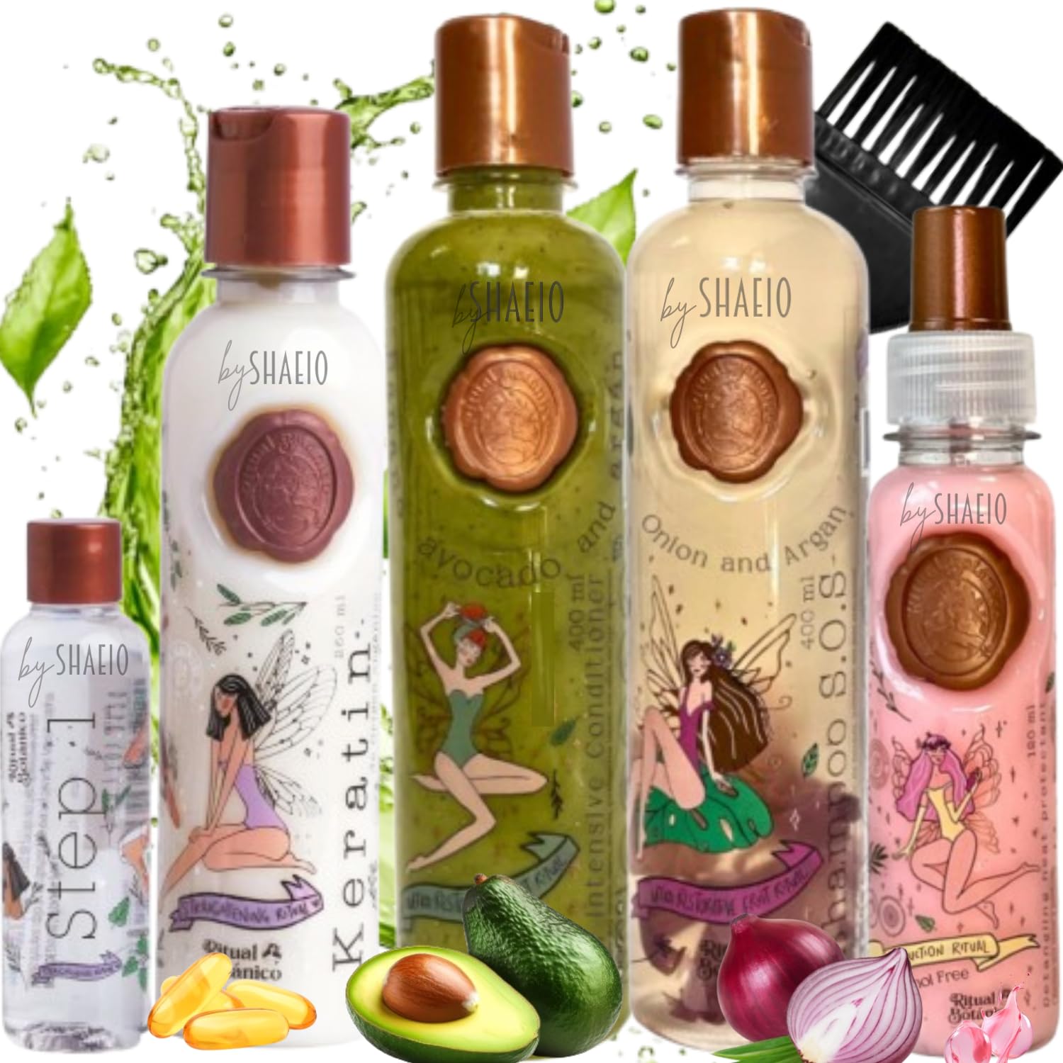 RITUAL BOTANICO Keratina para Alisar el Pelo 250ML + Kit Crecimiento Acelerado y Ultra Reparador S.O.S: Shampoo de Cebolla, Acondicionador Intensivo PLEX, Termoprotector para Cabello + Aplicador