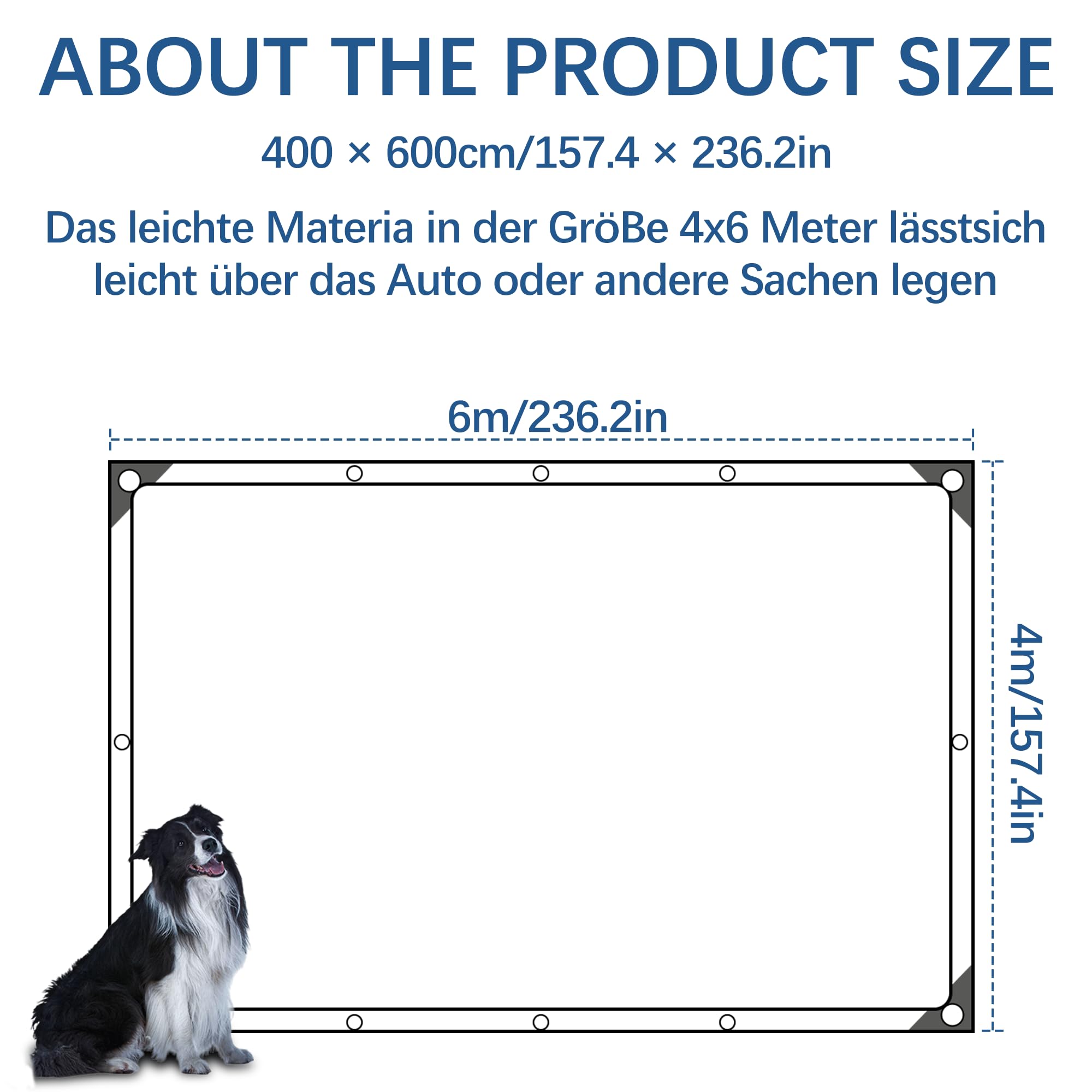 Hook Schattennetz Auto Hund 4x6m – UV Schutz Alunetz mit Ösen – Luftdurchlässige Aludecke für Auto, Hundebox, Camping, Garten & Wohnmobil.