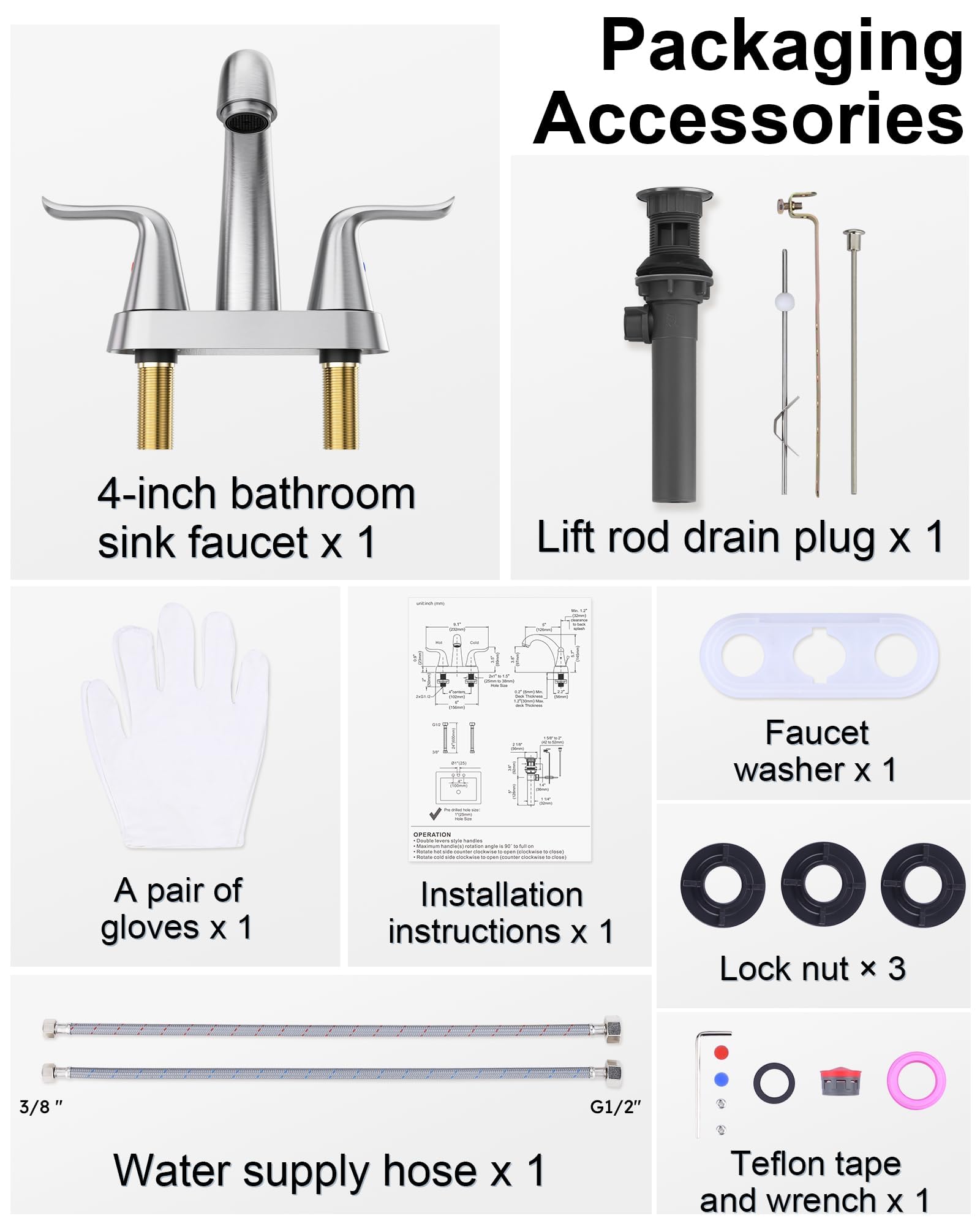 WOWOW Bathroom Faucet 2 Handle 4 Inch Centerset Bathroom Sink Faucet Lead-Free Basin Mixer Tap with Lift Rod — view 8