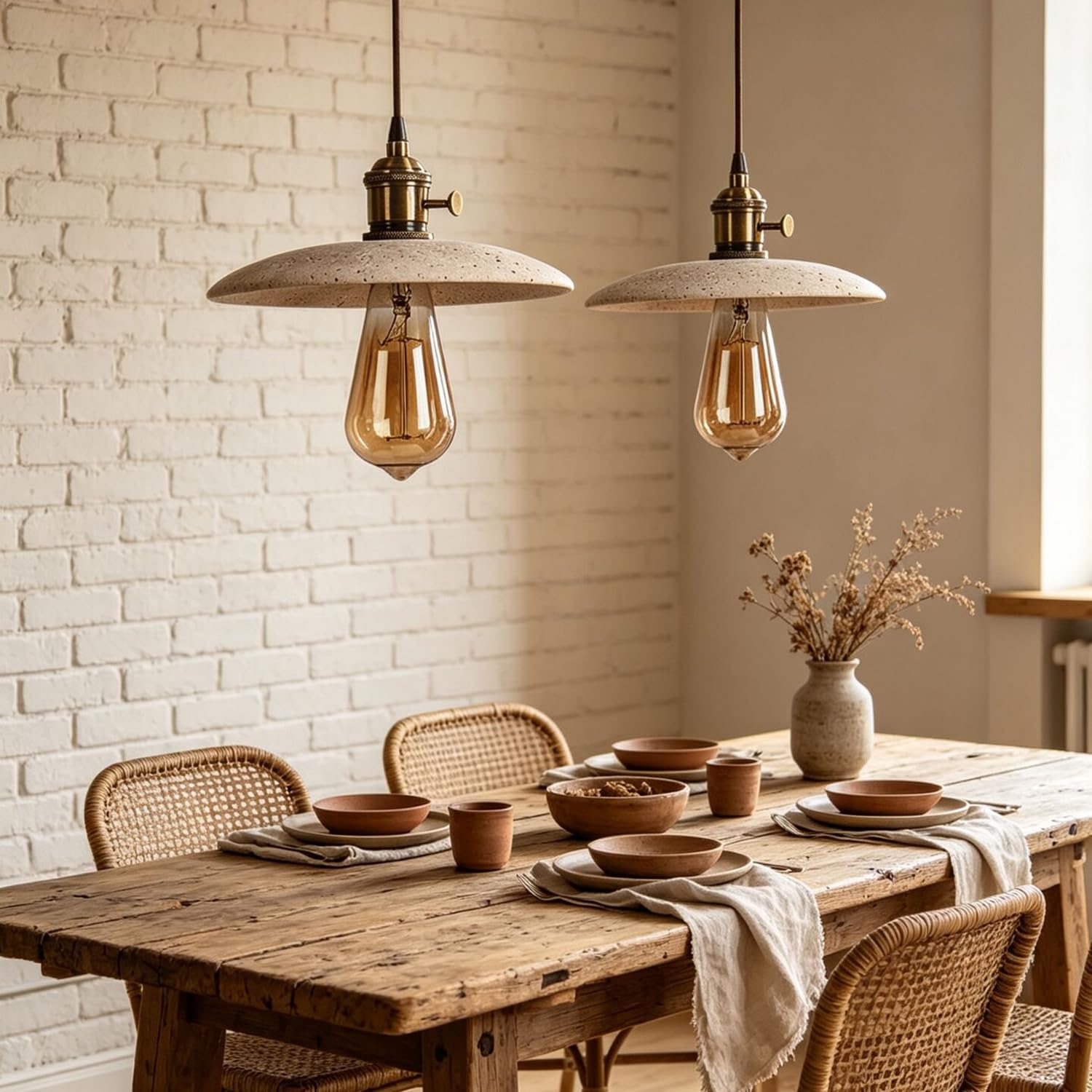 Lampada Sospensione Vintage Travertino 7,8 Pollici Per Camera Letto
