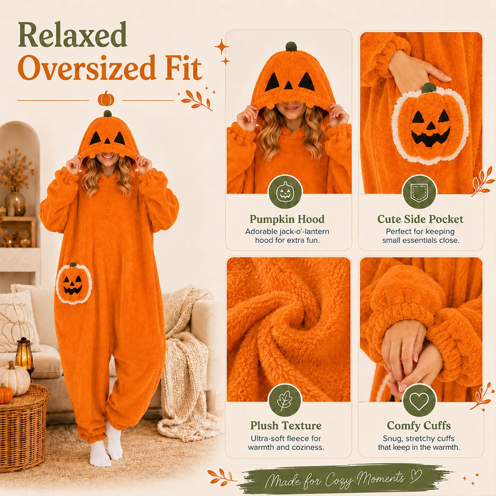 Disfraz de calabaza para adultos, pijama de felpa con capucha para Halloween