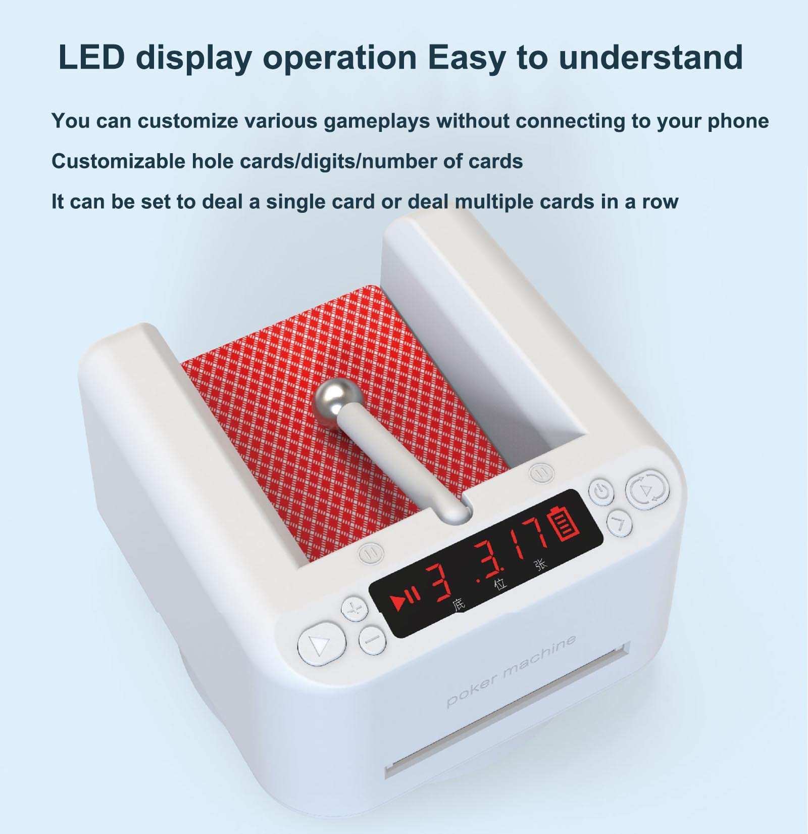 Repartidor automático de cartas de póquer, máquina de póquer robot con distribuidor de cartas totalmente automático con rotación de 360 ​​° con pantalla LED, barajador inteligente de cartas de póquer