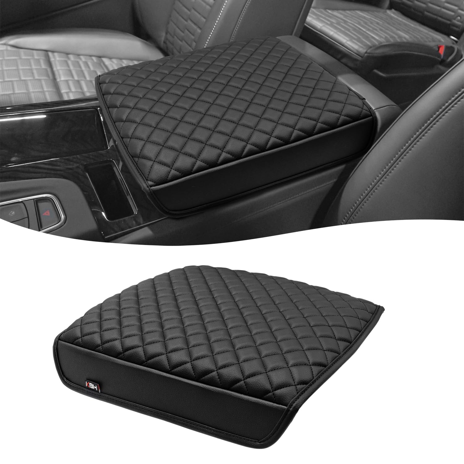 KBH Center Console Armrest Cover for Cadillac Escalade 2021-2026, Vinyl Leather, Car Arm Rest Lid Protector Cushion, Interior Accessories, Anti-Scratch, Black