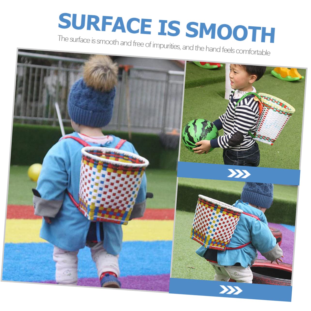 ULDIGI Hand Knitted Backpack Toy Woven Strap Storage Basket for Boys and Girls Little Knapsack Plastic Woven Basket Ethnic Style Toy Chest Random Color