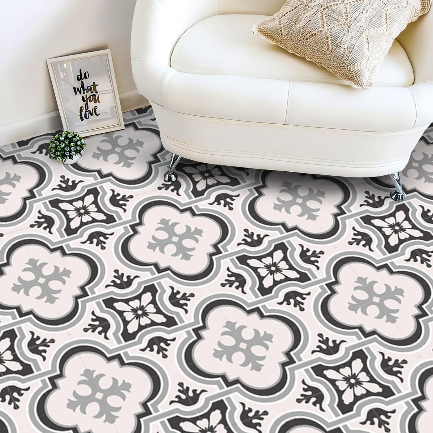 Peel and Stick Vinyl Floor Tiles, 20pcs, Self-Adhesive Removable, Waterproof, 7.9x7.9 inches, DIY Flooring, for Kitchen Bathroom Living Room (20, Grey, Medium)