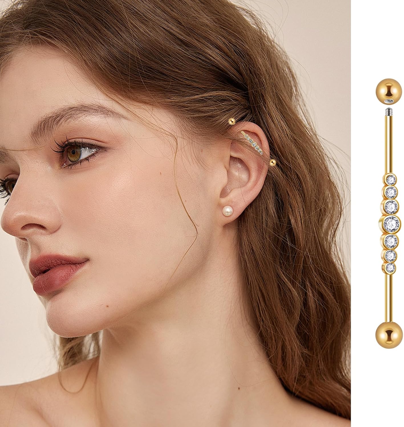 10Pcs 14G Industrial Piercing Jewelry, Surgical Steel Industrial Barbells Kit, Golden Helix Piercing Earrings, For Women Men