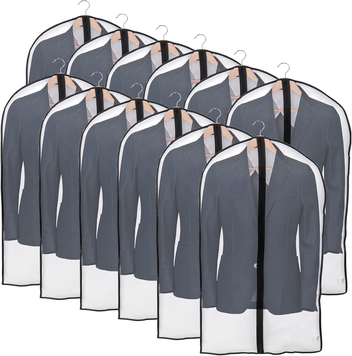 Niviy Suit Bags Garment Covers Moth Proof Clothes Covers Translucent Suit Protector with Zip Waterproof Anti-mite Breathable Garment Protectors, 12pcs 60 * 120cm (Black)