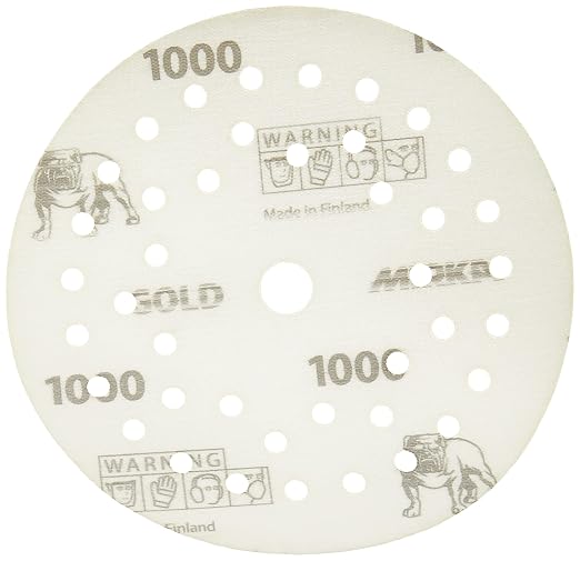 Mirka Gold Film Multifit 5'' Sandpaper Grit 1000 Hook and Loop, 50 Pack 5 inch Sanding Discs for Orbital Sander, Sand Paper Pads for Wood, Composites, Automotive