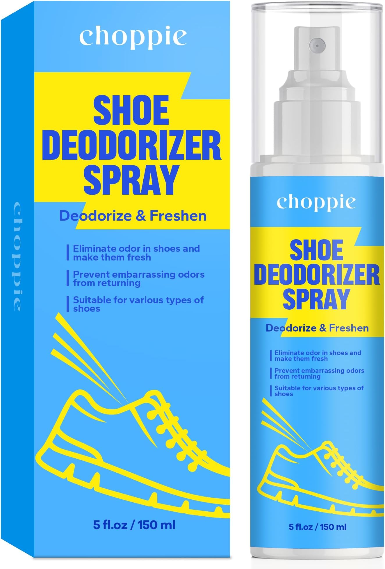 Shoe Deodorizer Spray (5 Fl Oz), Deodorizer for Destroy Embarrassing Odors, Foot Spray for Smelly Feet, Shoe Smell Eliminator