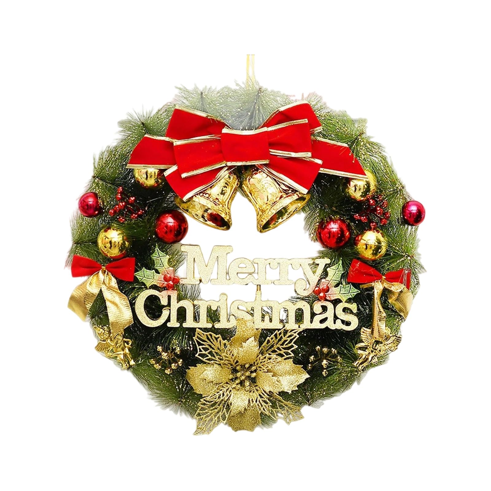 Tsophreniq Red Merry Christmas Pine Wreath Garland Front Door Wall Hanging Artificial Holiday Decor For Home Party Ornaments Dark Green Christmas Wreath Merry Front Door Ornament Wall Artificial Pine Garland