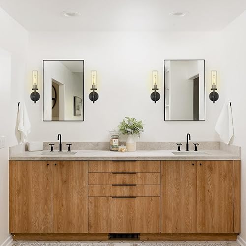 Miniatura 8 de Apliques de pared negros para tocador de baño, apliques de pared de tubo de vidrio de 14 pulgadas, apliques de pared para interiores, luces de pared