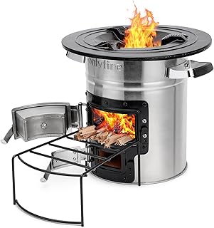 Onlyfire Stainless Steel Rocket Stove,Portable Camp Stove Wood Burning,Outdoor Stove for Backpacking，Outdoor Cooking, Camping, Picnic, BBQ, Hunting, Fishing