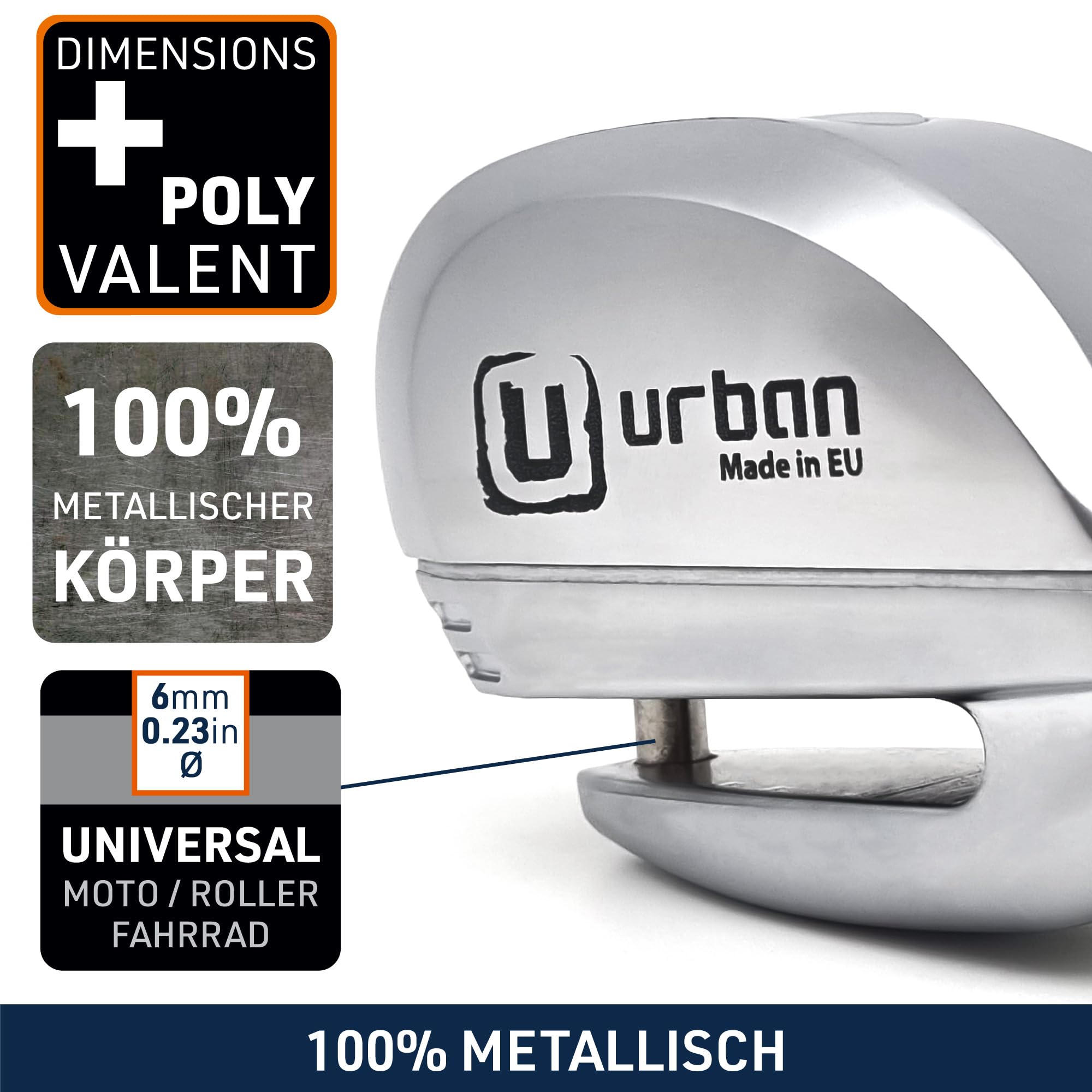 URBAN UR22 Bremsscheibenschloss Ohne/Mit Alarm Hi-Tech 120dB+LED+Warnfunktion Optionale Aktivierung, Langlebige Batterie, Wasserdicht, Motorradschloss Diebstahlsicherung Vespa Spezial Universal 6mm