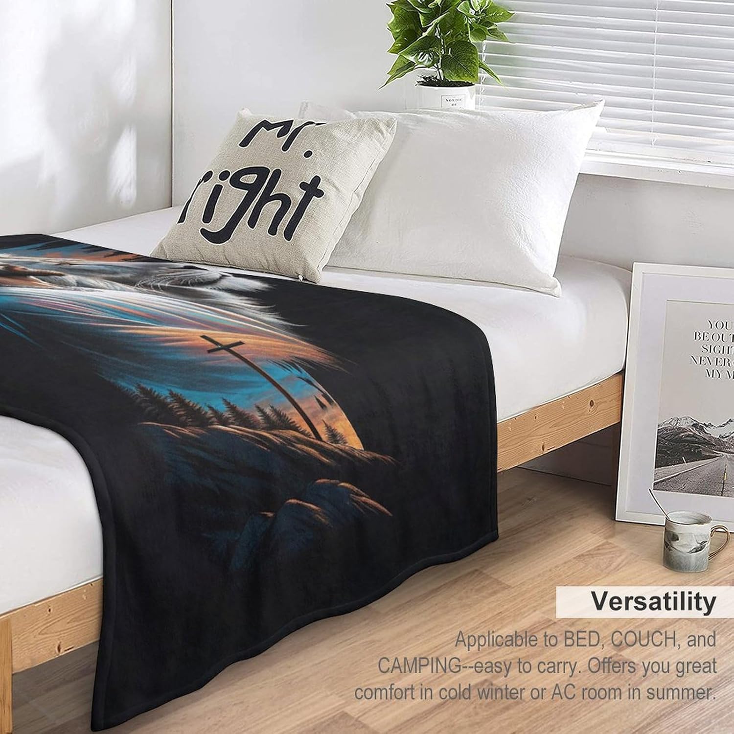 Jesus and The Lion Throw Blanket, Cross Artistic Sense, Soft Touch, Material Technology is Green and Environmentally Friendly, Suitable for Sofa, Study, Bedroom Decoration Blanket 40x50inch