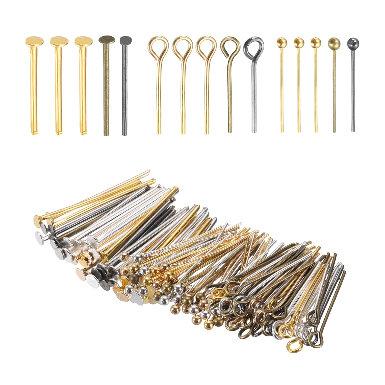 PATIKIL Head Pins Set for Jewelry Making, 600 Pcs 3 Styles 0.63" Flat Head & Ball Head Pins & Eye Pins Findings for DIY Necklaces, Earrings, Bracelets Making Supplies (Mixed Colors)