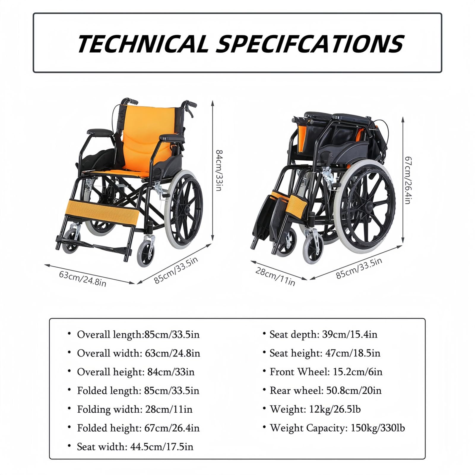 Silla Ruedas Liviana y Plegable con Freno Tambor, Silla Ruedas de Viaje para discapacitados, Sillas Ruedas autopropulsadas Estrechas y Livianas, Capacidad de Carga 150 kg 4
