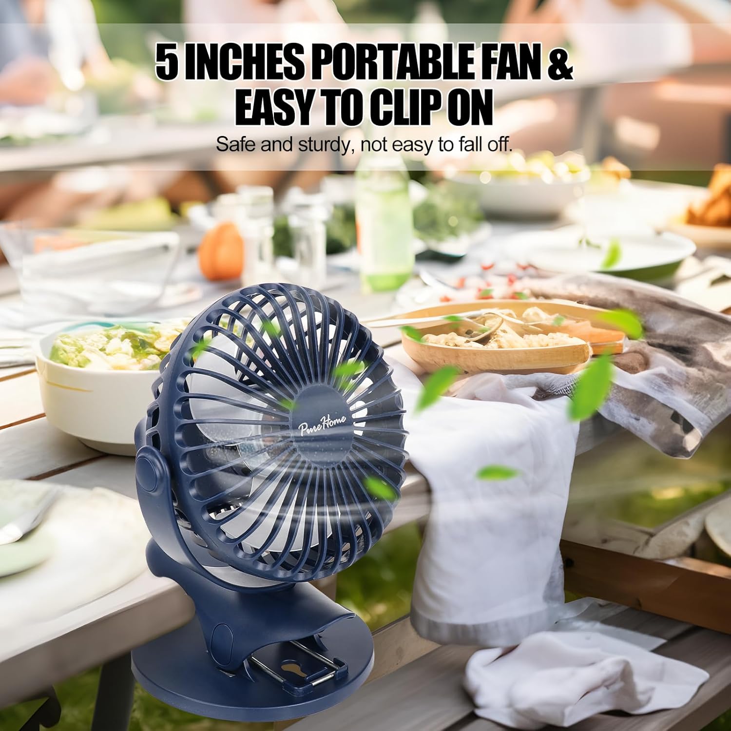 Portable Clip Fan Battery Operated,3 Speeds USB Rechargeable Mini Table Fan with Strong Airflow,360°Rotation Ultra Quiet Personal Desk Fan for Home Office Bedroom Dorm Stroller Camping - DeepBlue - Image 6