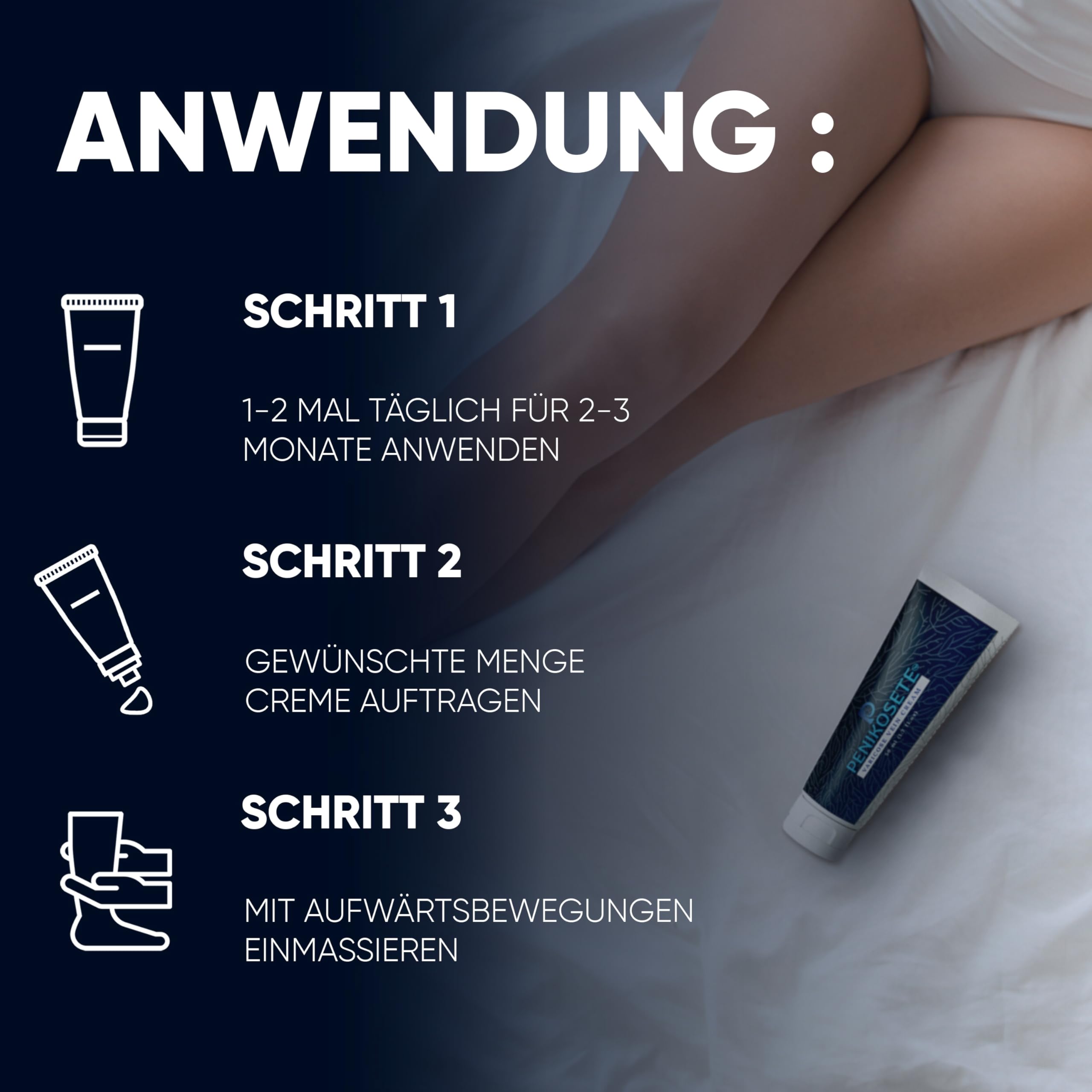 PENIKOSETE Venenpflegecreme | Ayurvedische Formel gegen Besenreiser & Krampfadern | Mit Ashwagandha | Dermatologisch getestet | Nicht klebrig