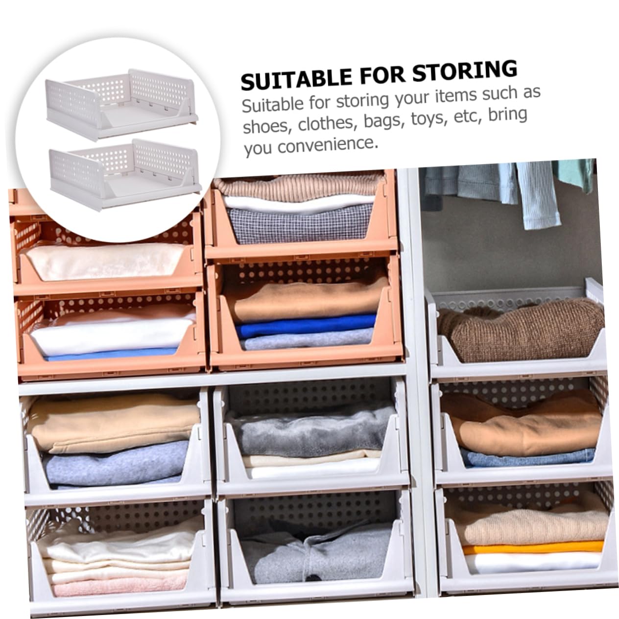 Este Conjunto de 2 contenedores Plegables apilables para Armario nizer - Cajas de Almacenamiento de plástico para cajones de Armario y Dormitorio - Almacenamiento eficiente de Ropa y accesor