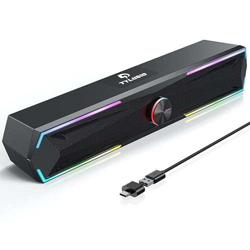 Tylubio Computer Speakers for PC Desktop Flowing LED Under-Monitor Soundbar