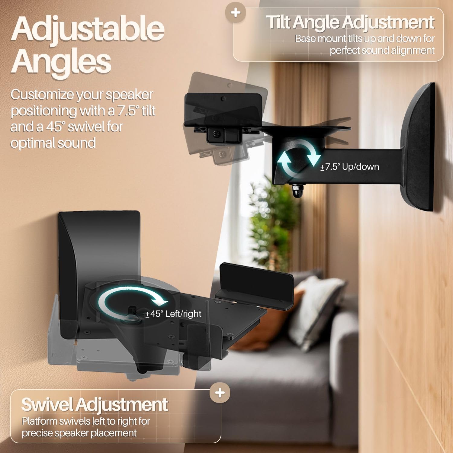 TNP 2X Universal Lautsprecher Wandhalterung, Universelle Lautsprecherhalterung Neigbar Schwenkbar Drehbar Halter Wandmontage Regal Box Wall Mount Boxen Wandhalterung Regalboxen, bis 30kg, Schwarz